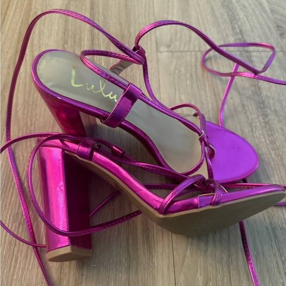 Lulus Shoes - Lulus Hot Pink Metallic Lace Up Heels